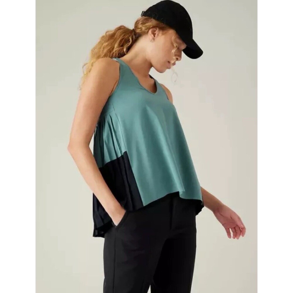 Athleta Shirt Womens Small Swing Forward Pleated Tank Top Deep Ocean Teal NWOT